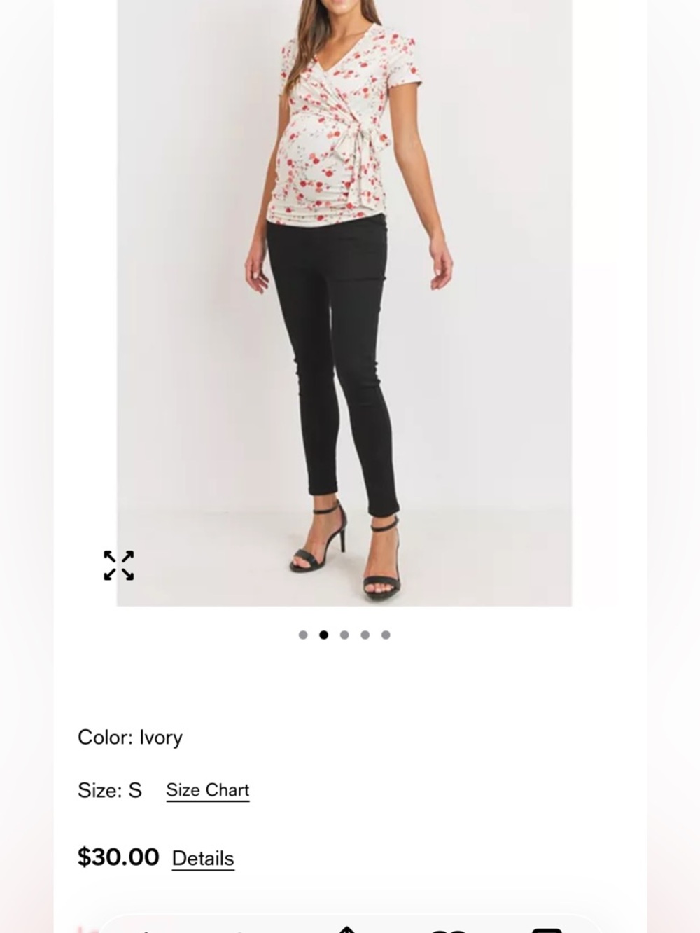 Floral Wrap Nursing Shirt with Tie Waist - Cream with Red Blossoms - Picture 6 of 6